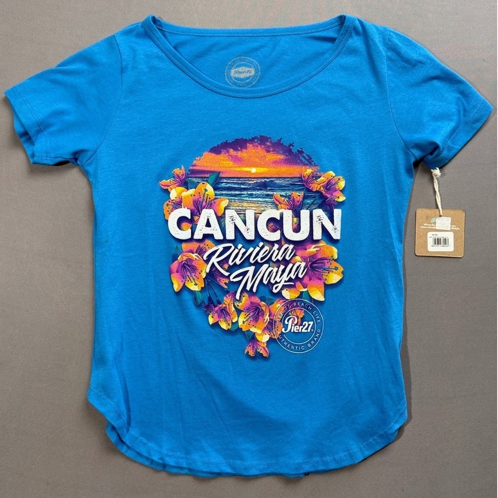 Pier 27 Cancun Riviera Maya Graphic T-Shirt‎ Blue Medium